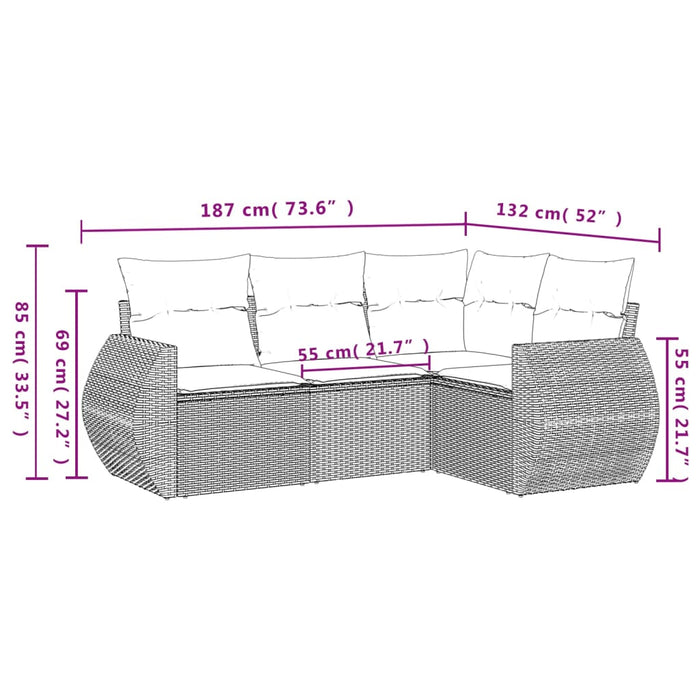 Set mobilier de grădină cu perne, 4 piese, negru, poliratan WALTI