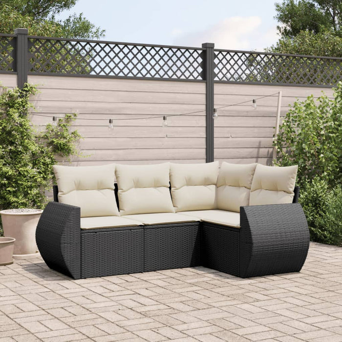 Set mobilier de grădină cu perne, 4 piese, negru, poliratan WALTI