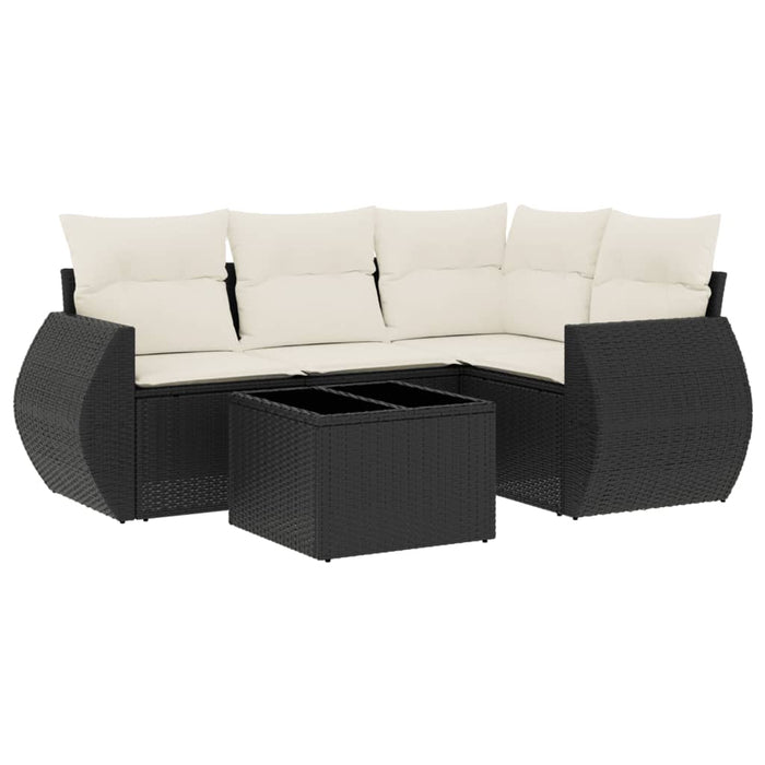 Set mobilier de grădină cu perne, 5 piese, negru, poliratan WALTI