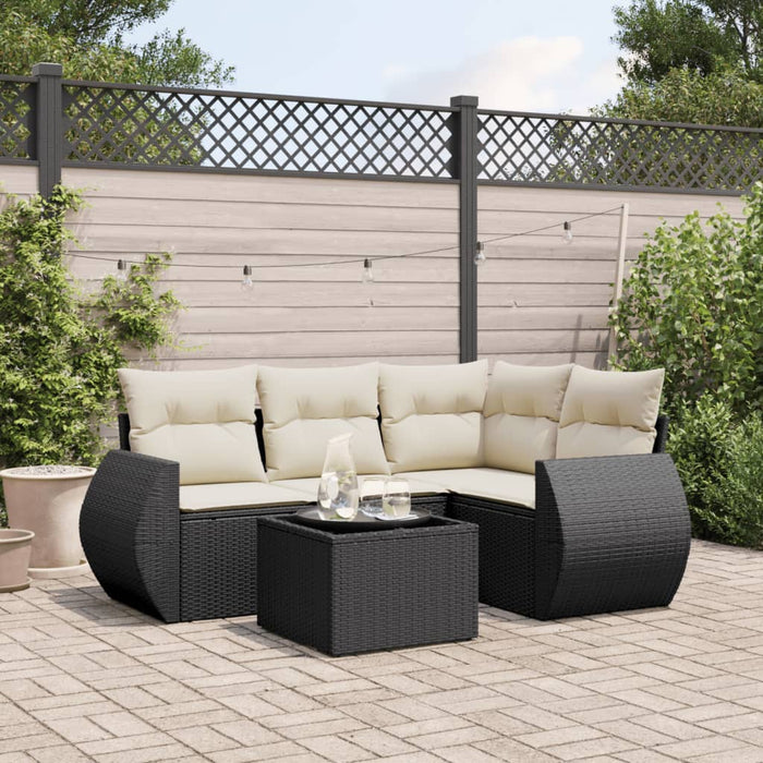 Set mobilier de grădină cu perne, 5 piese, negru, poliratan WALTI