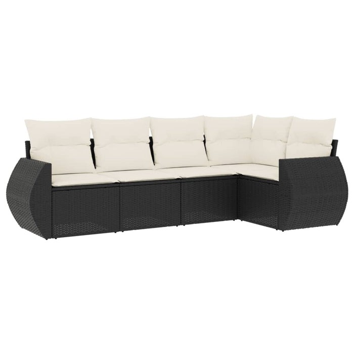 Set mobilier de grădină cu perne, 5 piese, negru, poliratan WALTI