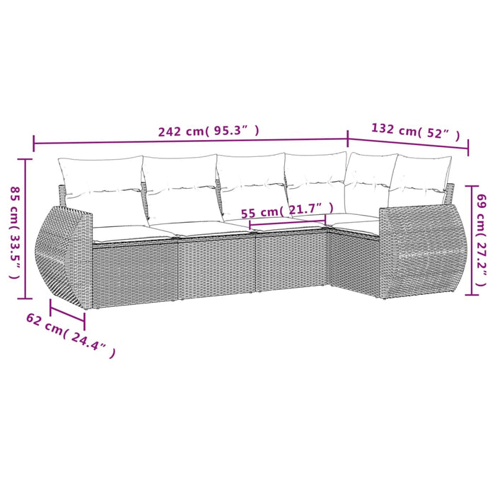 Set mobilier de grădină cu perne, 5 piese, negru, poliratan WALTI