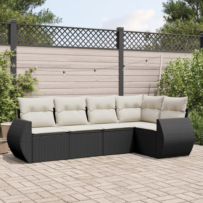 Set mobilier de grădină cu perne, 5 piese, negru, poliratan WALTI