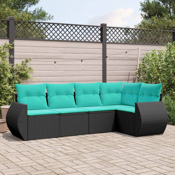 Set canapele de grădină cu 5 piese și perne, poliratan negru WALTI