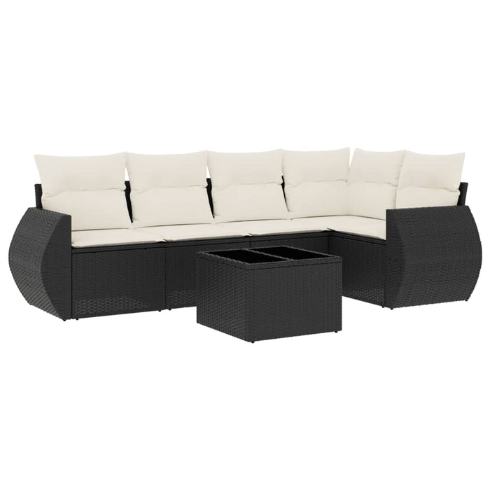 Set mobilier de grădină cu perne, 6 piese, negru, poliratan WALTI