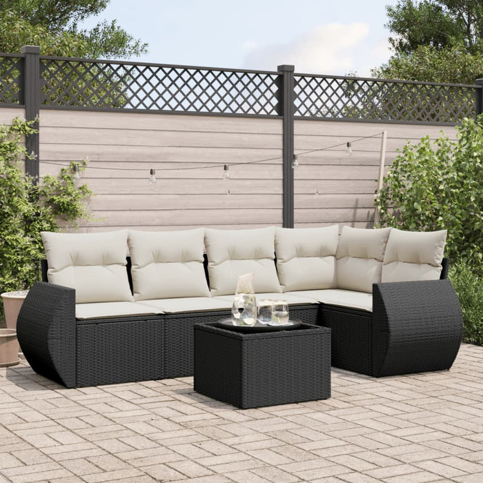 Set mobilier de grădină cu perne, 6 piese, negru, poliratan WALTI