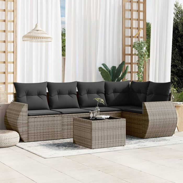 Set mobilier grădină cu perne, 6 piese, gri, poliratan WALTI