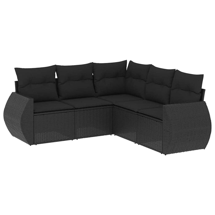 Set mobilier de grădină cu perne, 5 piese, negru, poliratan WALTI