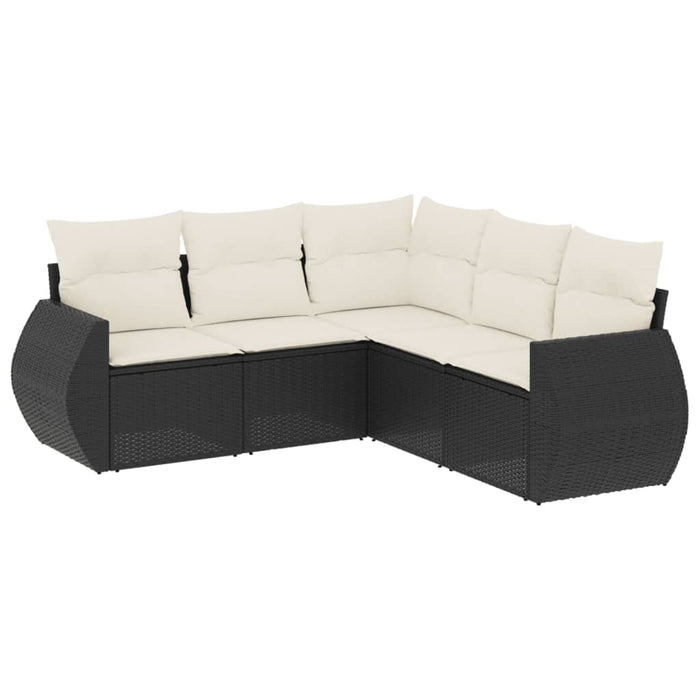 Set mobilier de grădină cu perne, 5 piese, negru, poliratan WALTI