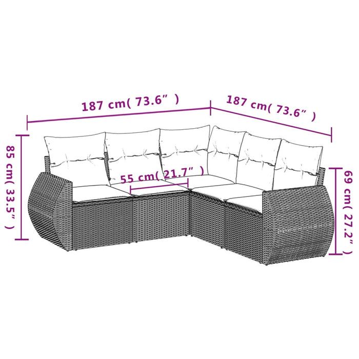 Set mobilier de grădină cu perne, 5 piese, negru, poliratan WALTI