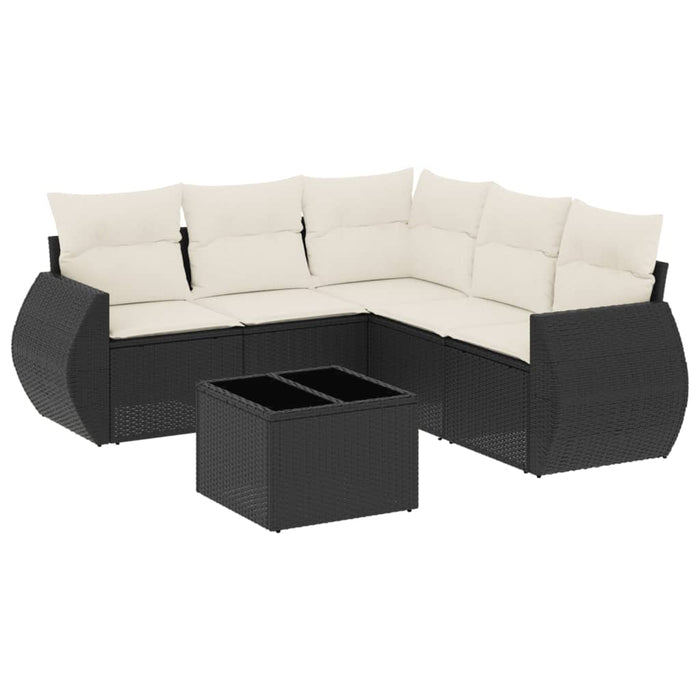 Set mobilier de grădină cu perne, 6 piese, negru, poliratan WALTI