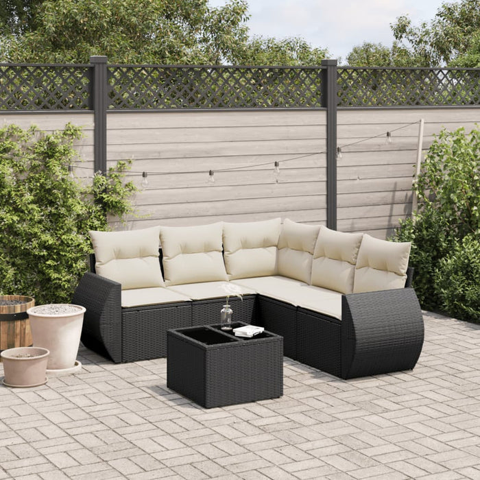 Set mobilier de grădină cu perne, 6 piese, negru, poliratan WALTI
