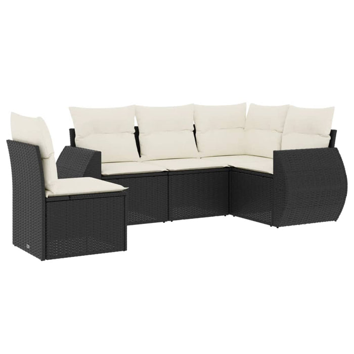 Set mobilier de grădină cu perne, 5 piese, negru, poliratan WALTI