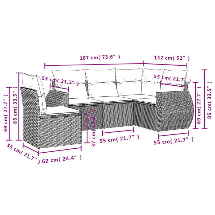 Set mobilier de grădină cu perne, 5 piese, negru, poliratan WALTI