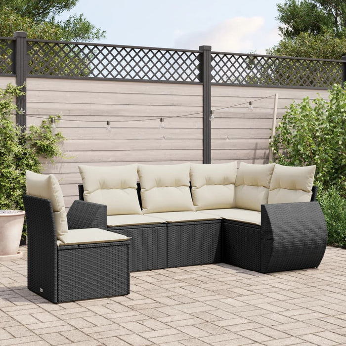 Set mobilier de grădină cu perne, 5 piese, negru, poliratan WALTI