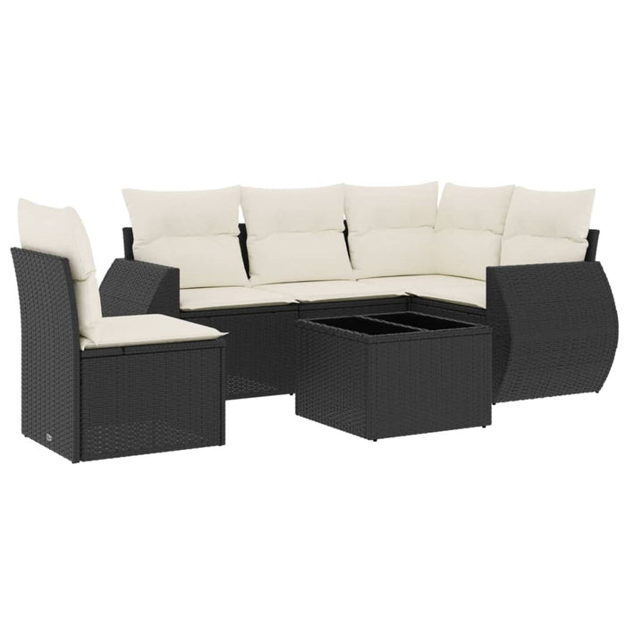 Set mobilier de grădină cu perne, 6 piese, negru, poliratan WALTI
