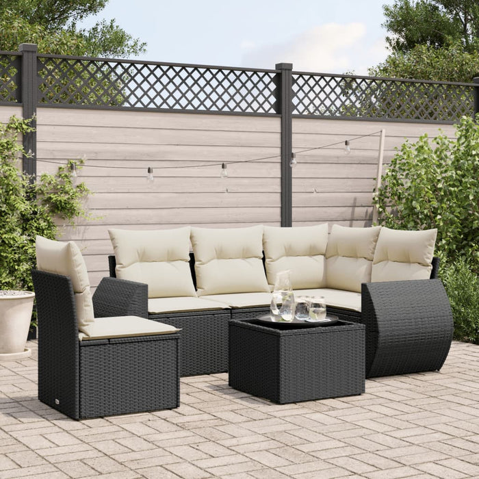 Set mobilier de grădină cu perne, 6 piese, negru, poliratan WALTI