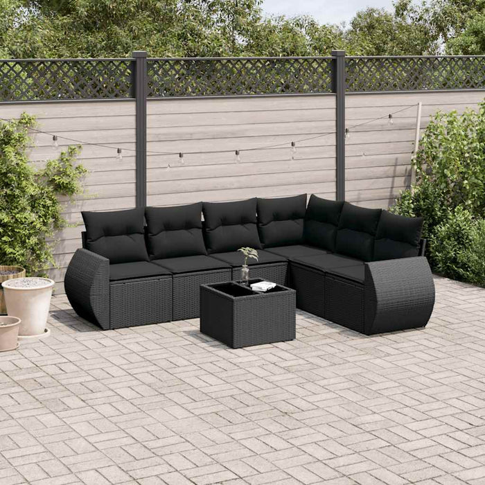 Set canapele de grădină cu perne, 7 piese, negru, poliratan - WALTI WALTI