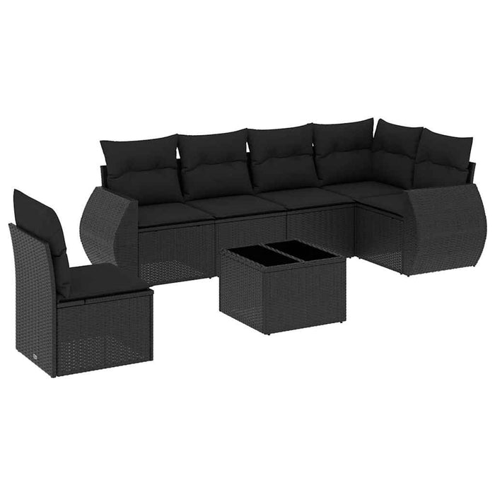 Set canapele de grădină cu perne, 7 piese, negru, poliratan - WALTI WALTI
