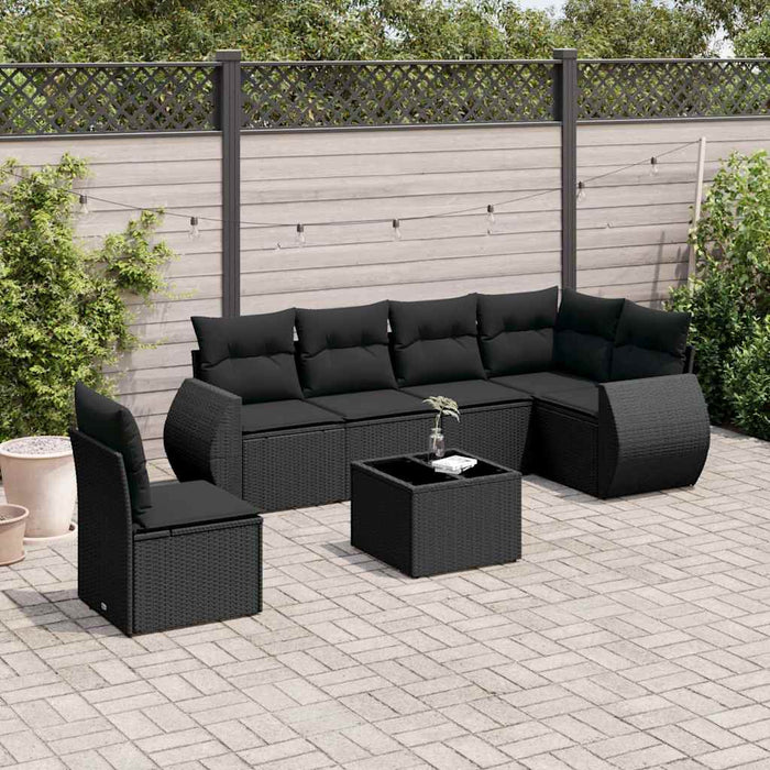 Set canapele de grădină cu perne, 7 piese, negru, poliratan - WALTI WALTI