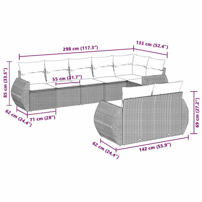 Set mobilier de grădină cu perne, 8 piese gri deschis poliratan - WALTI WALTI