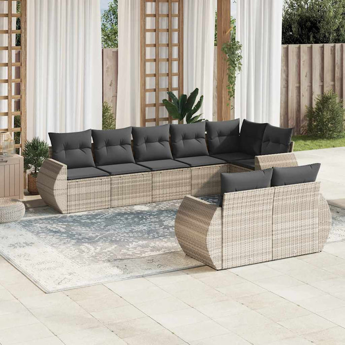 Set mobilier de grădină cu perne, 8 piese gri deschis poliratan - WALTI WALTI