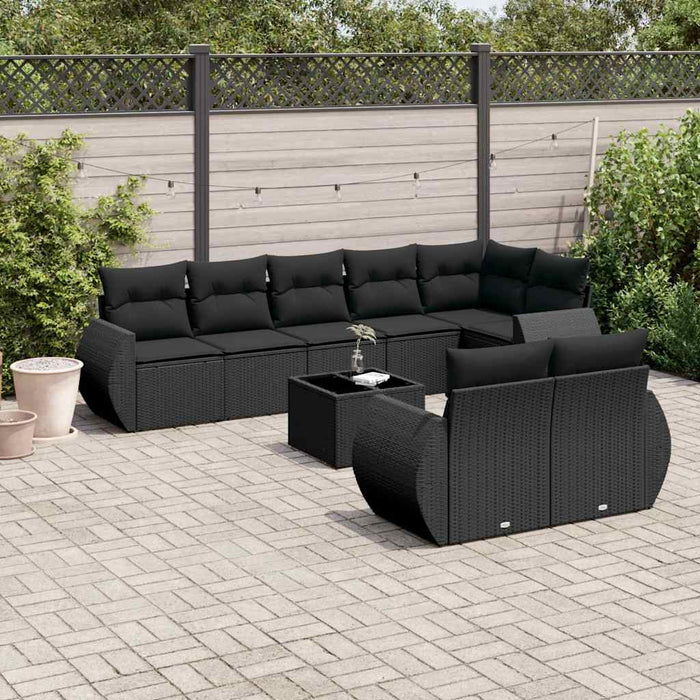 Set mobilier de grădină cu perne, 9 piese, negru, poliratan - WALTI WALTI