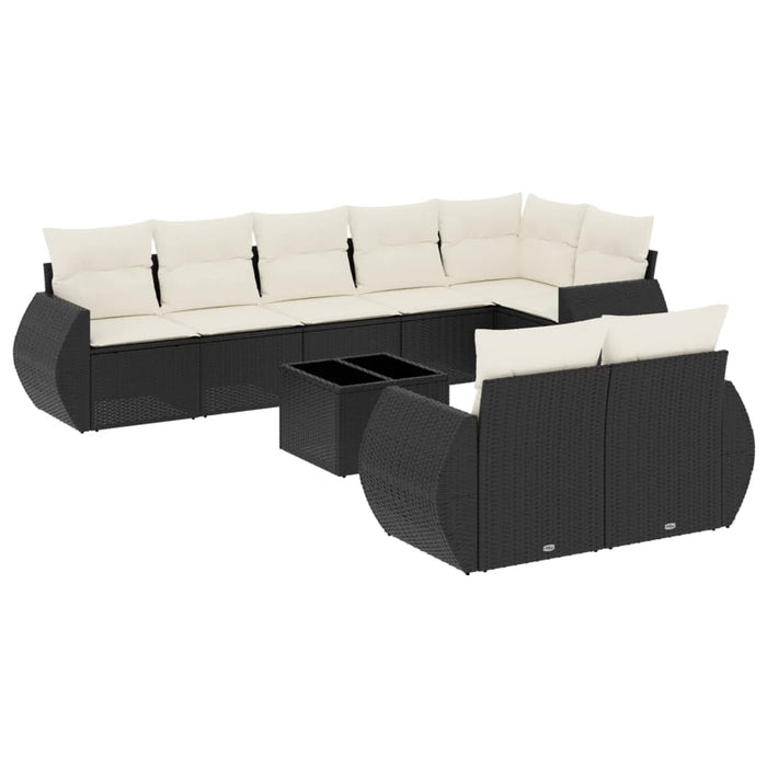 Set mobilier de grădină cu perne, 9 piese, negru, poliratan - WALTI WALTI