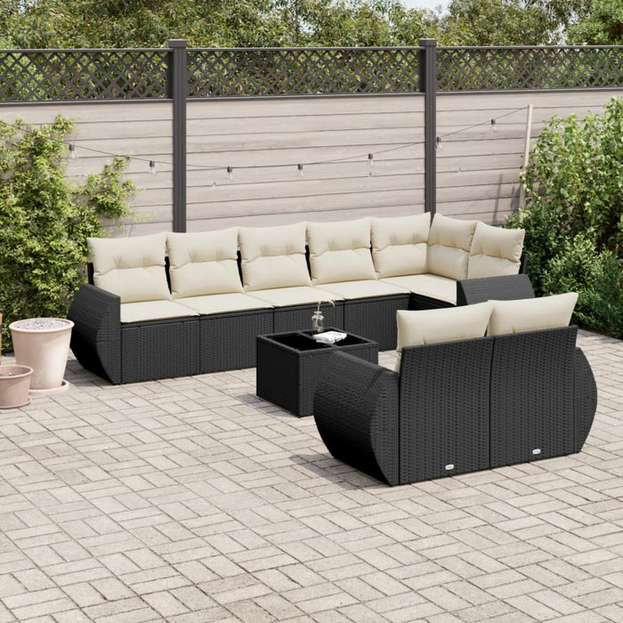 Set mobilier de grădină cu perne, 9 piese, negru, poliratan - WALTI WALTI