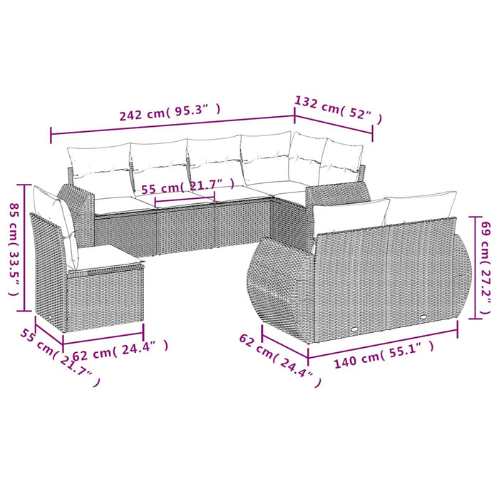 Set mobilier de grădină cu perne, 8 piese gri deschis poliratan - WALTI WALTI