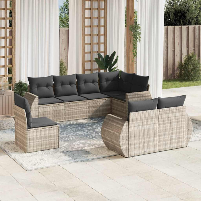 Set mobilier de grădină cu perne, 8 piese gri deschis poliratan - WALTI WALTI