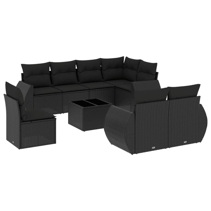 Set mobilier de grădină cu perne, 9 piese, negru, poliratan - WALTI WALTI