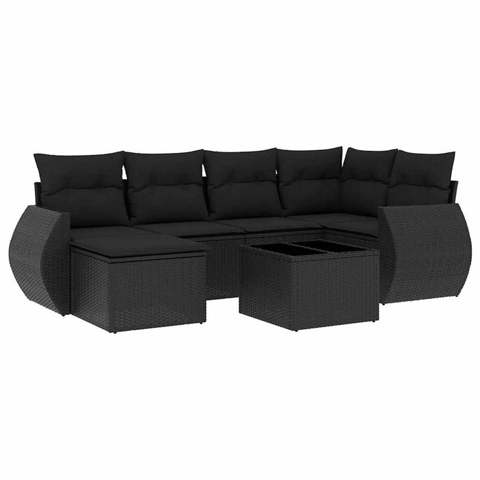 Set canapele de grădină cu perne, 7 piese, negru, poliratan WALTI