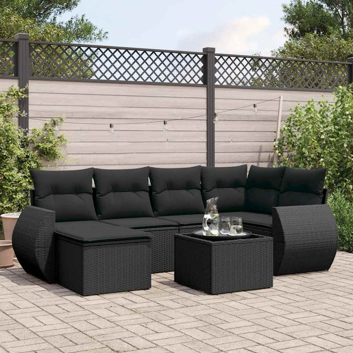 Set canapele de grădină cu perne, 7 piese, negru, poliratan WALTI