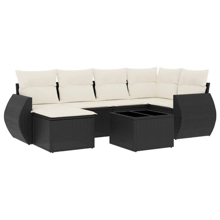 Set canapele de grădină cu perne, 7 piese, negru, poliratan WALTI