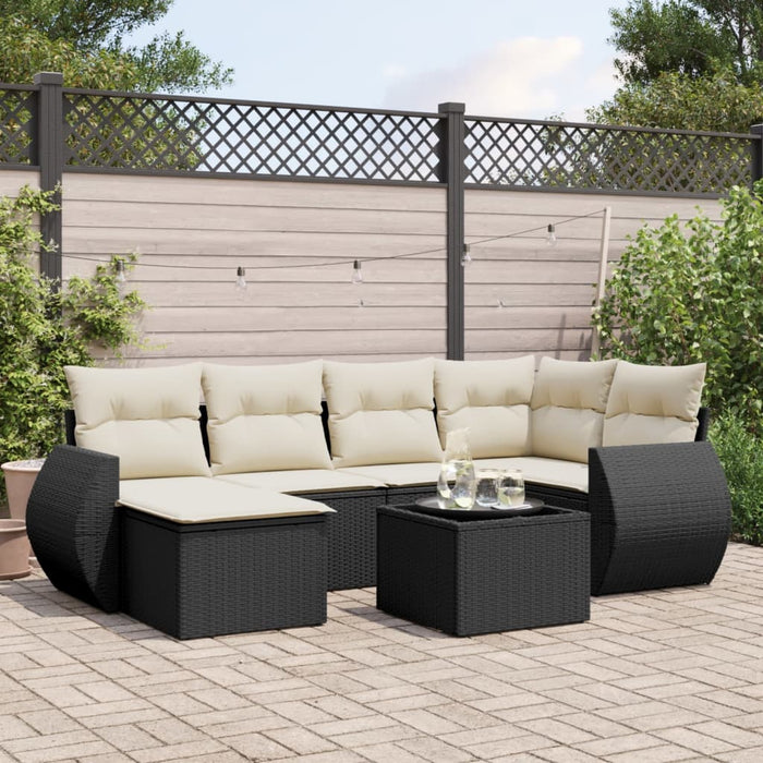 Set canapele de grădină cu perne, 7 piese, negru, poliratan WALTI