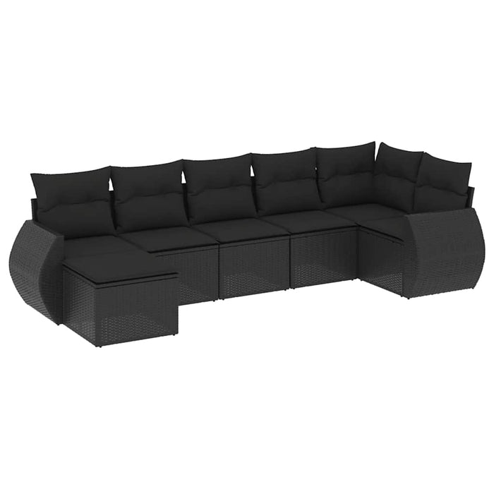Set canapele de grădină cu perne, 7 piese, negru, poliratan WALTI