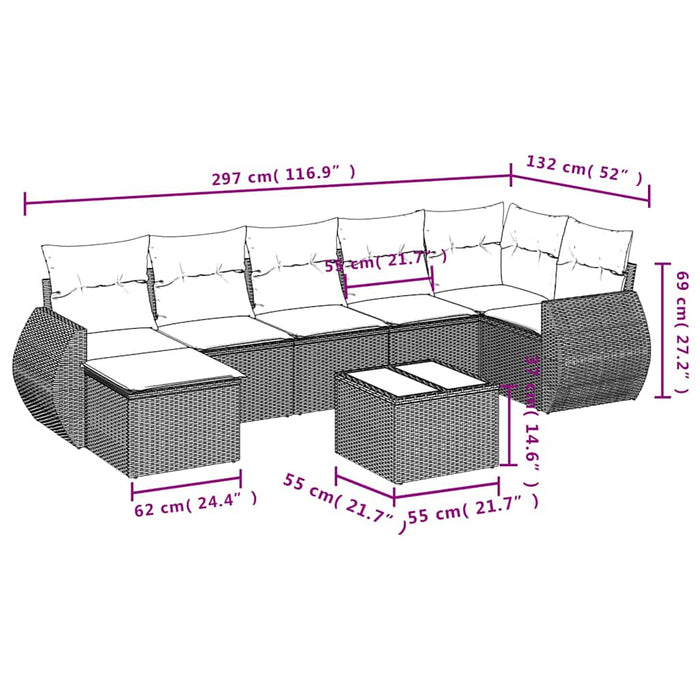Set mobilier de grădină cu perne, 8 piese, negru, poliratan - WALTI WALTI