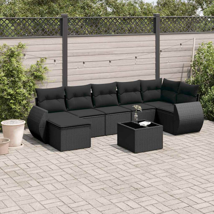 Set mobilier de grădină cu perne, 8 piese, negru, poliratan - WALTI WALTI