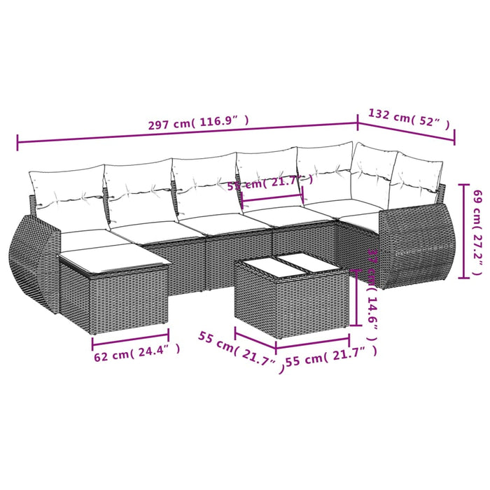 Set mobilier de grădină cu perne, 8 piese, negru, poliratan - WALTI WALTI