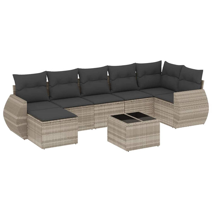 Set mobilier de grădină cu perne, 8 piese gri deschis poliratan - WALTI WALTI