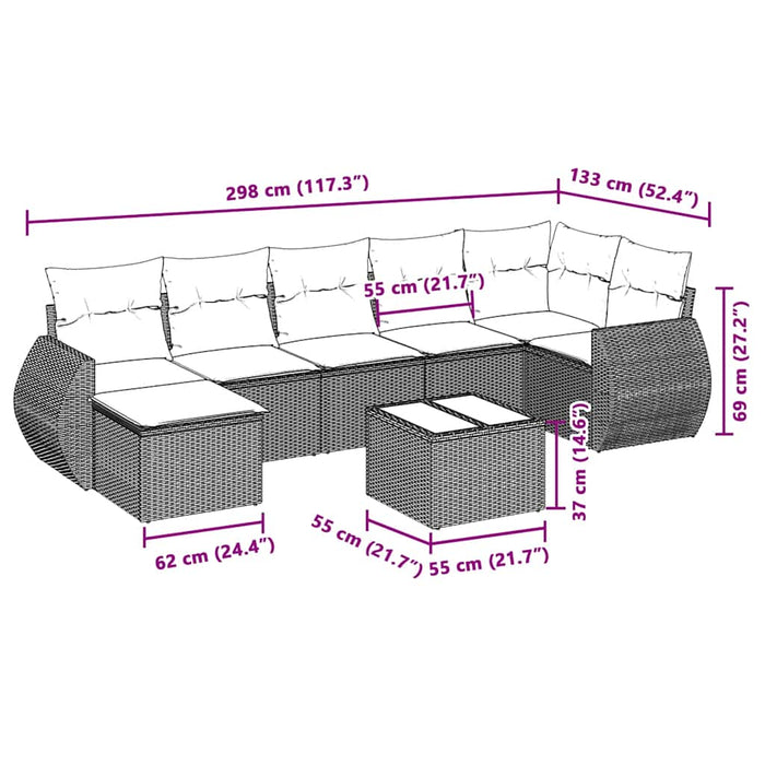 Set mobilier de grădină cu perne, 8 piese gri deschis poliratan - WALTI WALTI