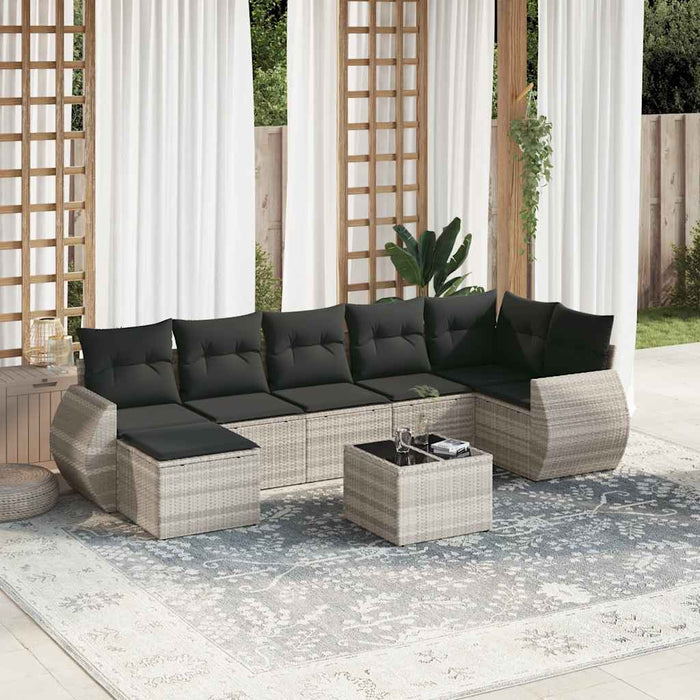 Set mobilier de grădină cu perne, 8 piese gri deschis poliratan - WALTI WALTI