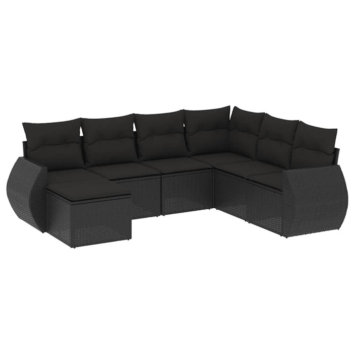 Set canapele de grădină cu perne, 7 piese, negru, poliratan WALTI