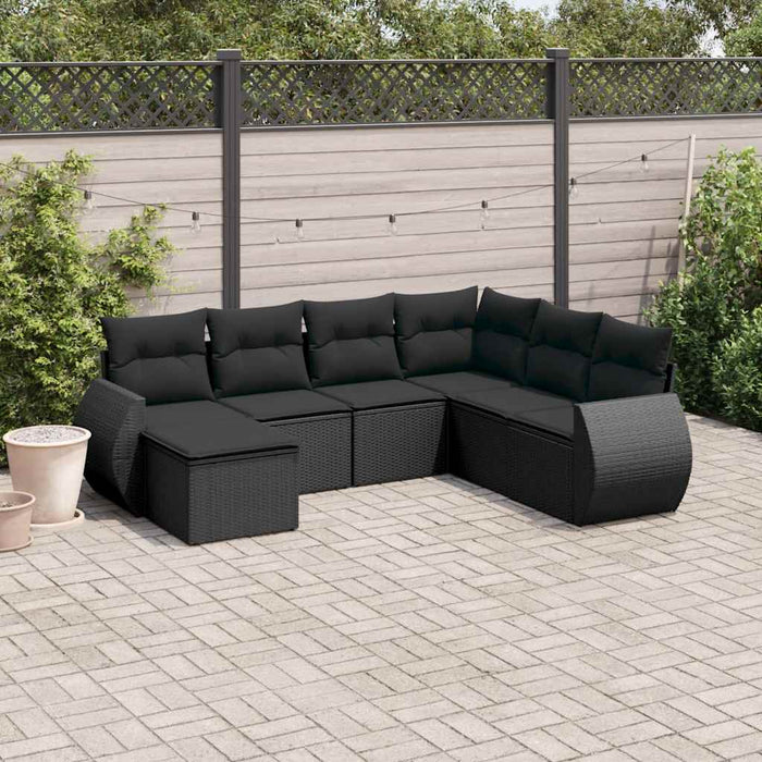 Set canapele de grădină cu perne, 7 piese, negru, poliratan WALTI