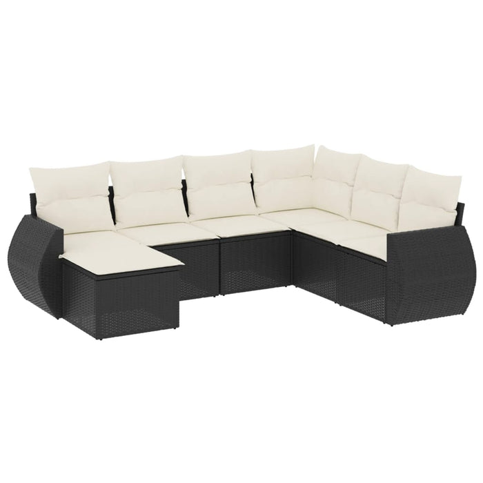 Set canapele de grădină cu perne, 7 piese, negru, poliratan WALTI