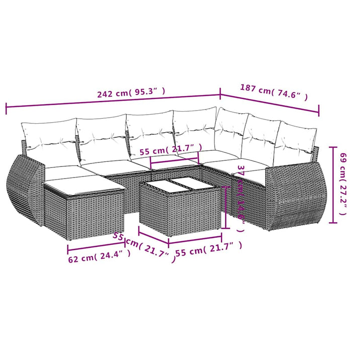Set mobilier de grădină cu perne, 8 piese, negru, poliratan - WALTI WALTI