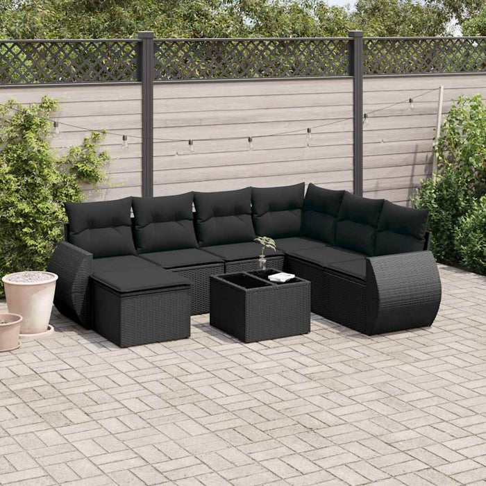 Set mobilier de grădină cu perne, 8 piese, negru, poliratan - WALTI WALTI