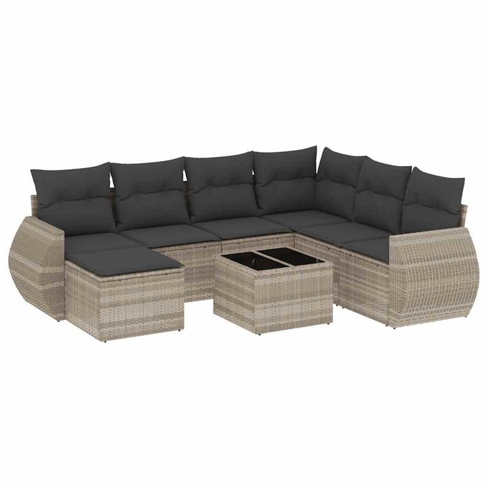 Set mobilier de grădină cu perne, 8 piese gri deschis poliratan - WALTI WALTI
