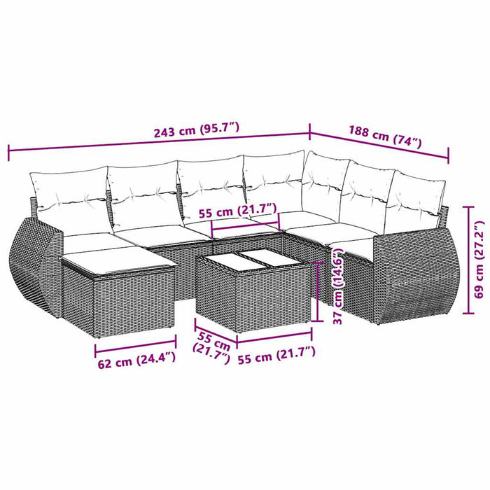 Set mobilier de grădină cu perne, 8 piese gri deschis poliratan - WALTI WALTI